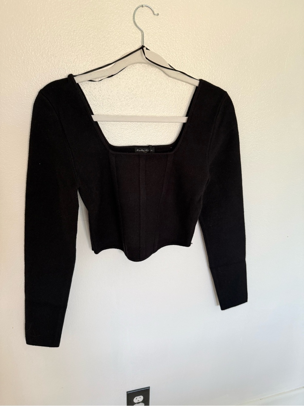 NWT Hunter & Brown Premium Black Corset Square Neck Sweater Sz L